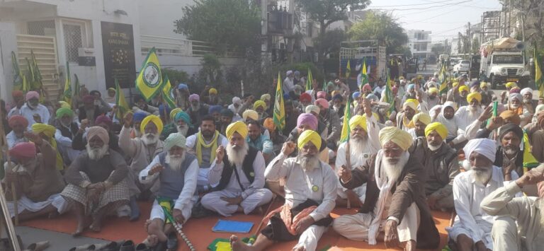 ਨਰਮੇ ਦੀ ਫ਼ਸਲ ਸਰਕਾਰੀ ਭਾਅ ‘ਤੇ ਕਰਵਾਉਣ ਲਈ ਕਿਸਾਨਾਂ ਨੇ ਲਗਾਇਆ ਸੀਸੀਆਈ ਦੇ ਦਫ਼ਤਰ ਅੱਗੇ ਧਰਨਾ