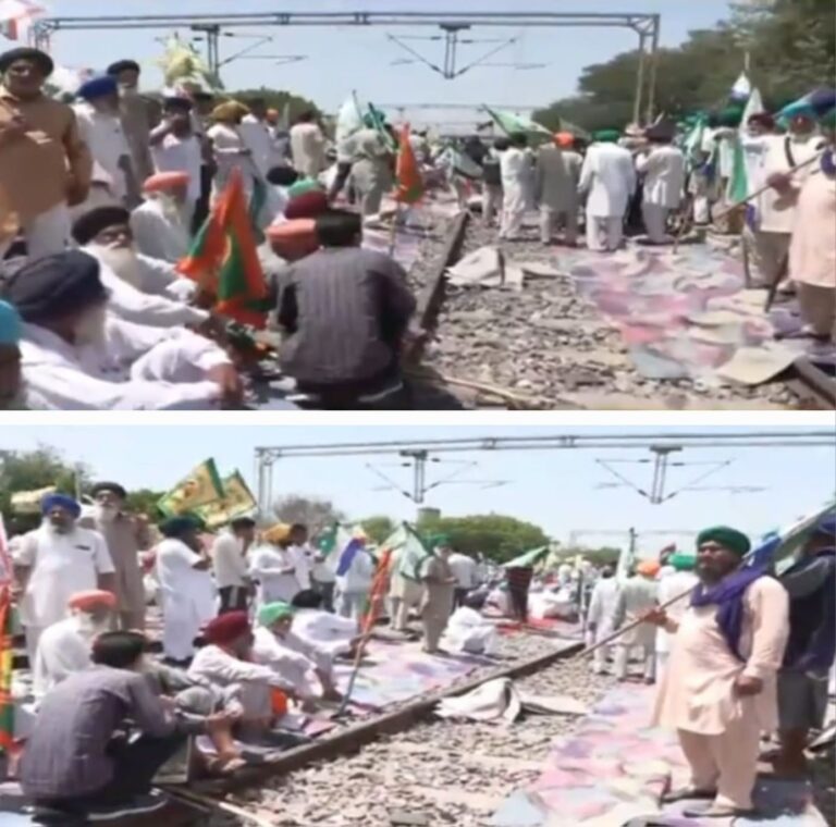 ਗ੍ਰਿਫਤਾਰੀ ਸਾਥੀਆਂ ਦੀ ਰਿਹਾਈ ਨੂੰ ਲੈਣ ਕੇ ਕਿਸਾਨਾਂ ਵੱਲੋਂ ਰੇਲਵੇ ਟਰੈਕ ਜਾਮ