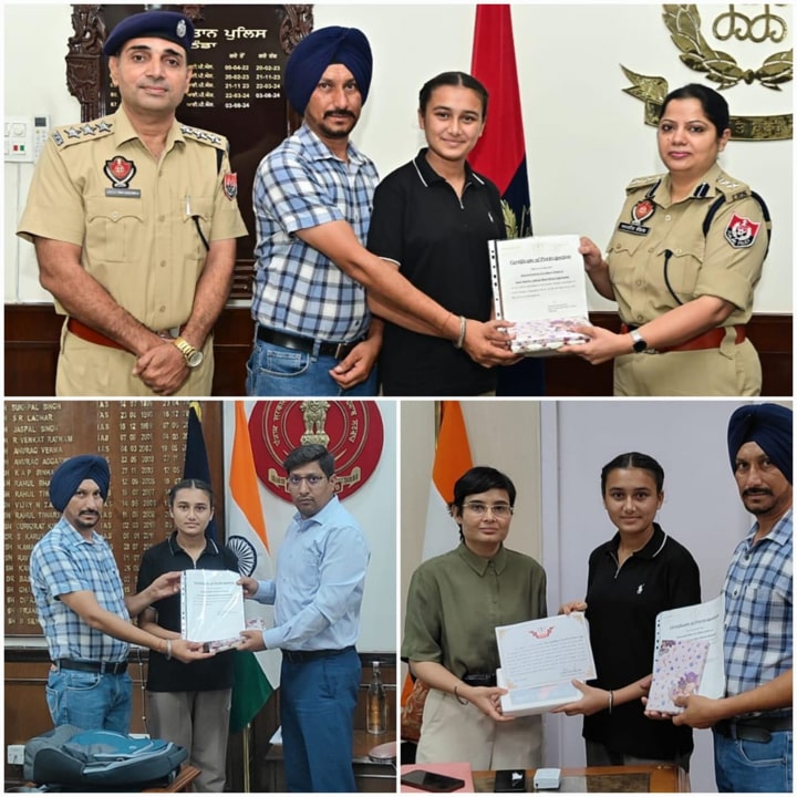 Bathinda News:ਡੀਸੀ ਤੇ ਐਸਐਸਪੀ ਨੇ ਜ਼ਿਲ੍ਹੇ ਦੀ ਟਾਪਰ ਵਿਦਿਆਰਥਣ ਸਿਮਰਨਜੋਤ ਕੌਰ ਦਾ ਕੀਤਾ ਸਨਮਾਨ