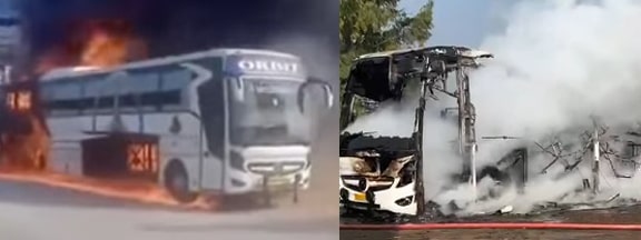 Chandigarh ਤੋਂ Bathinda ਆ ਰਹੀ ਆਰਬਿਟ ਕੰਪਨੀ ਦੀ AC Bus ਬਣੀ ਅੱਗ ਦਾ ਗੋਲਾ
