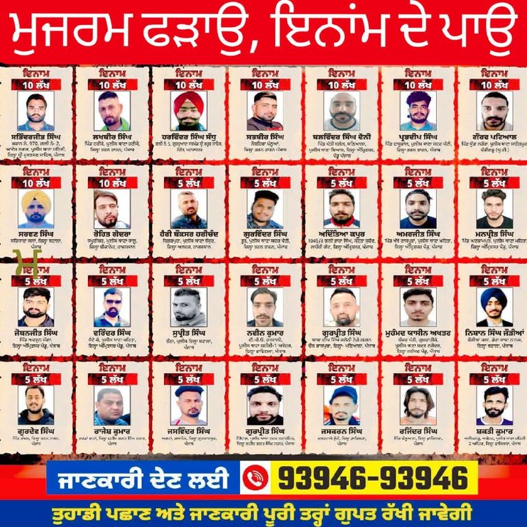 ਭਗਵੰਤ ਮਾਨ ਦੀ ਅਗਵਾਈ ਹੇਠ ਪੰਜਾਬ ਸਰਕਾਰ ਵੱਲੋਂ ‘ਪੁਰਸਕਾਰ ਨੀਤੀ’ ਲਾਗੂ, 28 ਸਭ ਤੋਂ ਲੋੜੀਂਦੇ ਅਪਰਾਧੀਆਂ ਦੀ ਸੂਚੀ ਜਾਰੀ