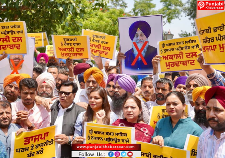 CM Bhagwant Singh Mann ਨੂੰ ਨਿਸ਼ਾਨਾ ਬਣਾਉਣ ਵਾਲੀ ਫਰਜ਼ੀ ਵੀਡੀਓ ਫੈਲਾ ਕੇ ਅਕਾਲੀ ਦਲ ਦੀਆਂ ਪੰਥ ਵਿਰੋਧੀ ਅਤੇ ਪੰਜਾਬ ਵਿਰੋਧੀ ਗਤੀਵਿਧੀਆਂ ਖ਼ਿਲਾਫ਼ ਆਪ ਨੇ ਸੂਬਾ ਪੱਧਰੀ ਪ੍ਰਦਰਸ਼ਨ ਕੀਤਾ